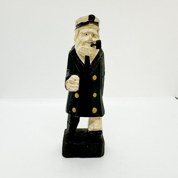 Vintage Carved Wood Sea Captain Fisherman Old Salt Peg Leg Folk Art Boat - Picture 1 of 6
